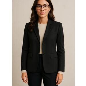 J Crew 6 Italian Suiting 100% Wool Blazer $348 Fitted 2 Button Jacket Black EUC!